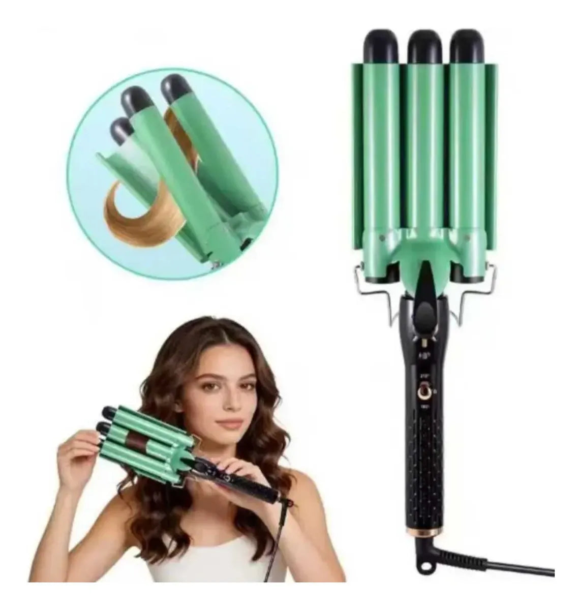 Pinza Rizador Cabello Ondas Sirena Ondulador Waflera 3 Tubos