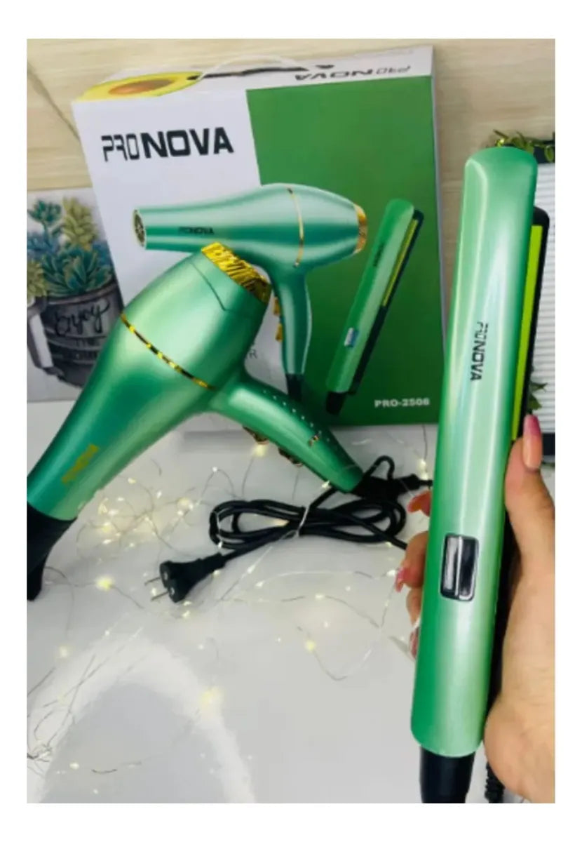 Secador Mas Plancha Pelo Profesional Combo 2 En 1 Pronova