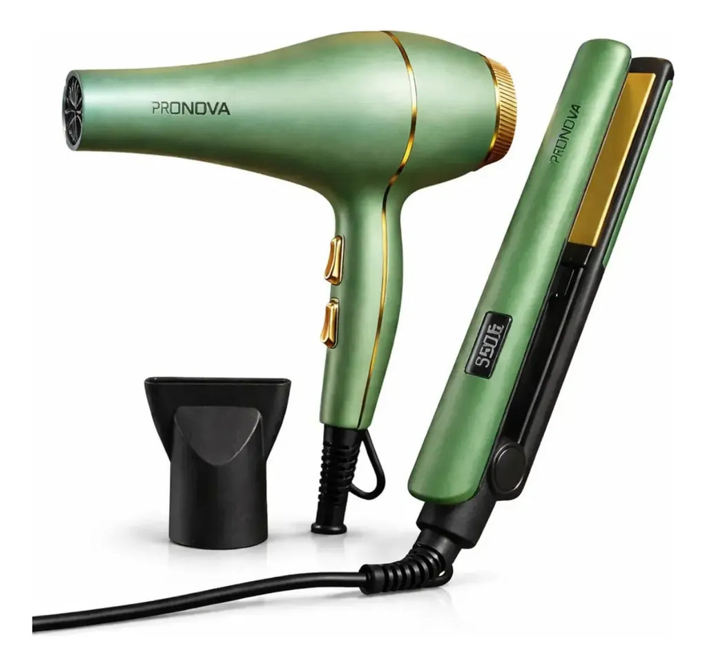 Secador Mas Plancha Pelo Profesional Combo 2 En 1 Pronova