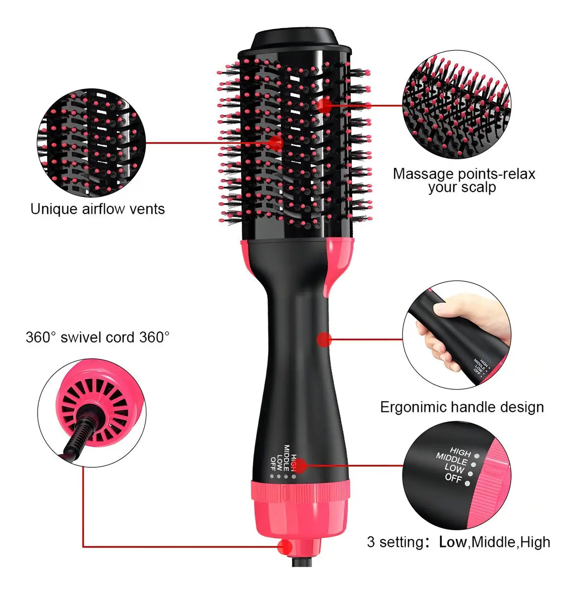 Cepillo Secador Voluminizador Lemman One-step Negro