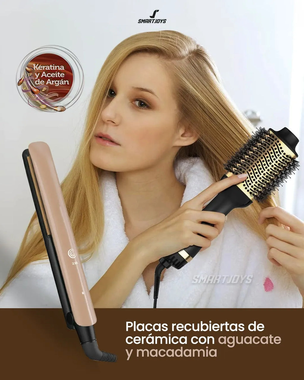 Combo 2 en 1 Plancha + Cepillo Secador Cabello RE-2562