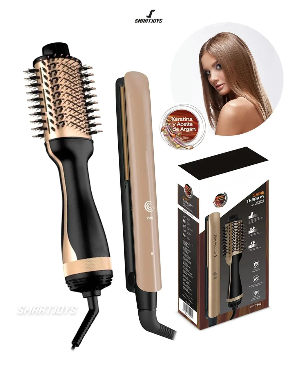 Combo 2 en 1 Plancha + Cepillo Secador Cabello RE-2562